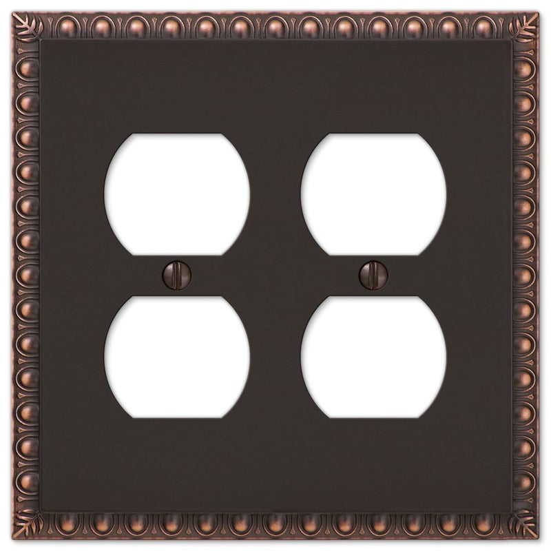 Amerelle Egg & Dart Double Duplex Cast Metal Wallplate In Aged Bronze